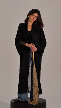 Lace Panel Long Open Abaya