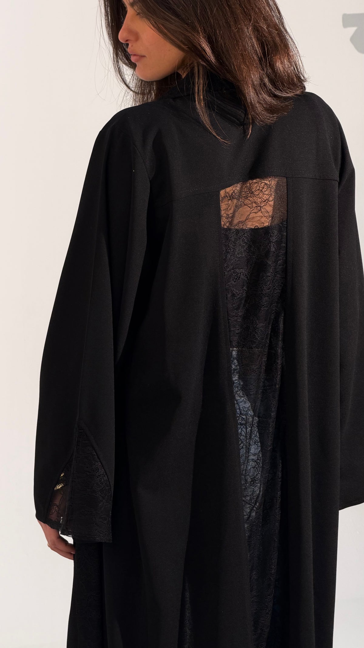 Lace Panel Long Open Abaya