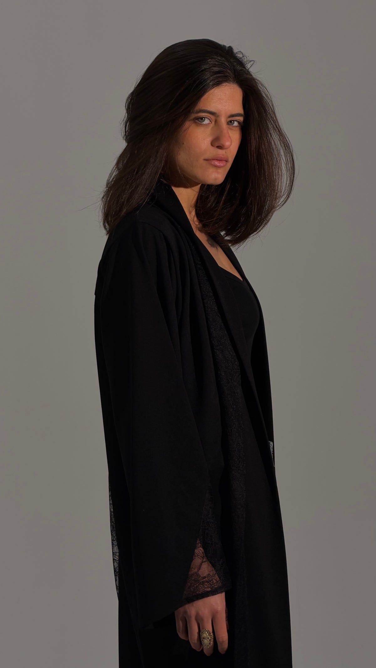 Lace Panel Long Open Abaya