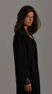 Lace Panel Long Open Abaya