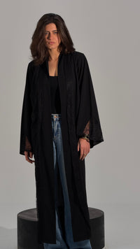 Lace Panel Long Open Abaya