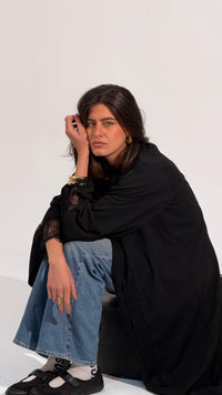 Lace Panel Long Open Abaya