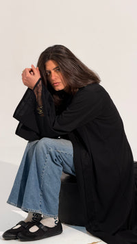 Lace Panel Long Open Abaya