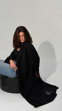 Lace Panel Long Open Abaya