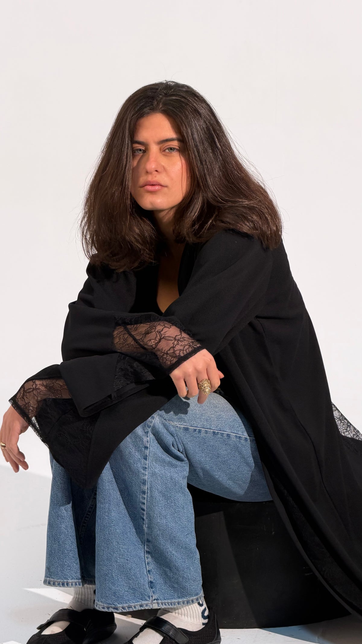 Lace Panel Long Open Abaya