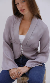 Pearl Button Draped Blouse